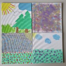 Gestaltete Leinwände zum Thema Gesundheitsprävention.