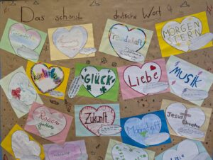 Foto einer Stellwand mit verschiedenen Wörtern.